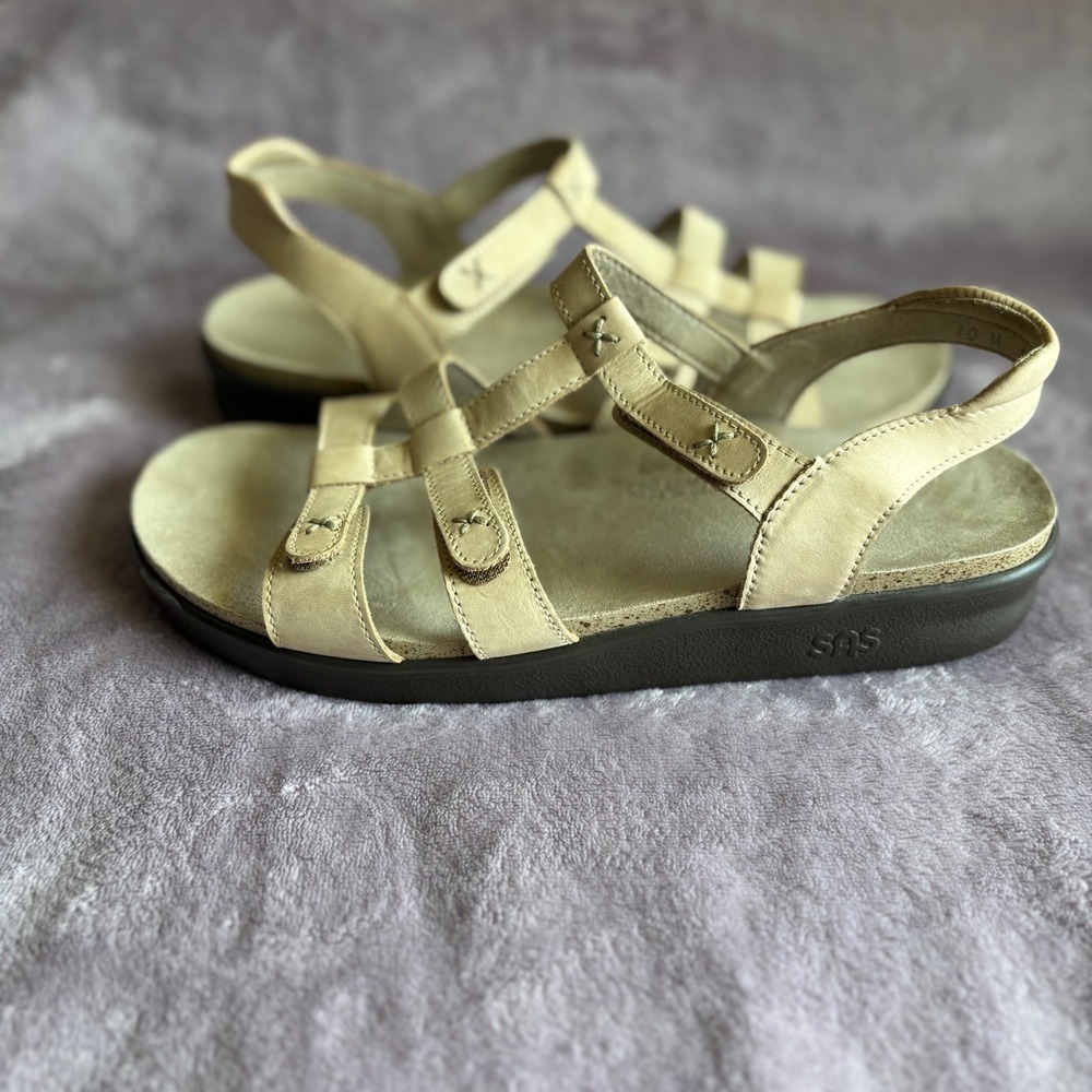 SAS Tripad Comfort Sandals Womens 10 M Beige Leather Multi Strap - Picture 2 of 9